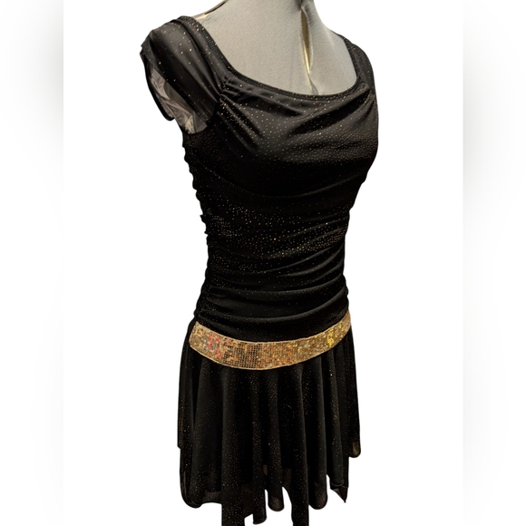 80s 90s Vintage Taboo Black Gold Sparkly Asymmetrical Dress Fairycore - Picture 1 of 7